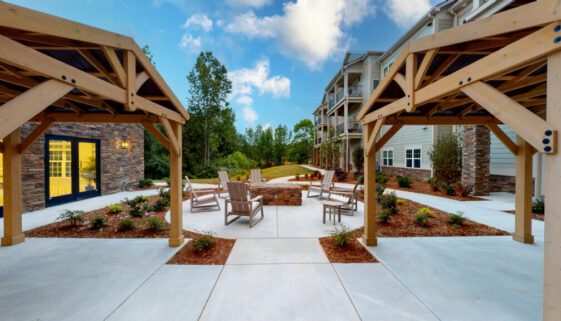 Senior living facility courtyard constructed by DMK Development