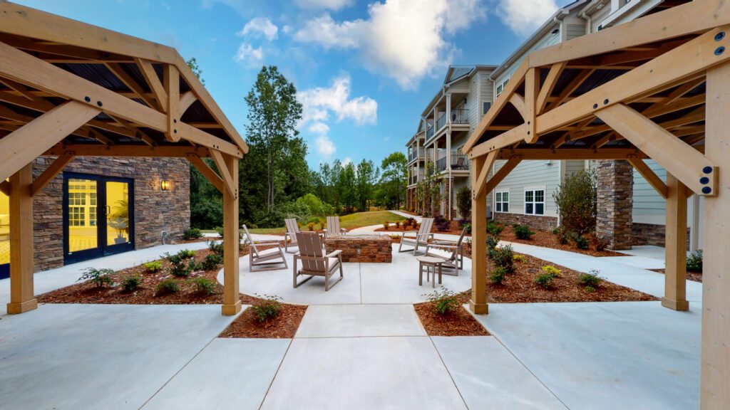 Senior living facility courtyard constructed by DMK Development